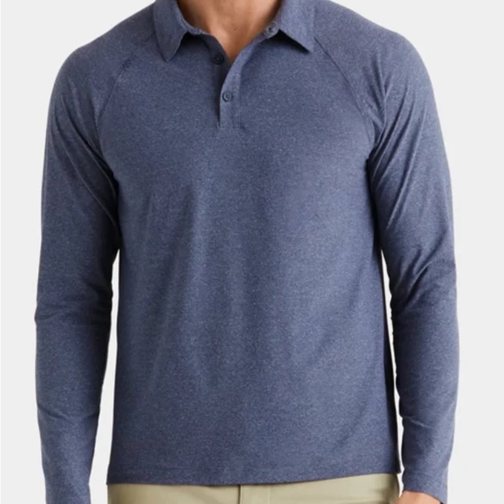 RHONE Reign Heathered Navy Blue Carbon Long Sleeve Polo